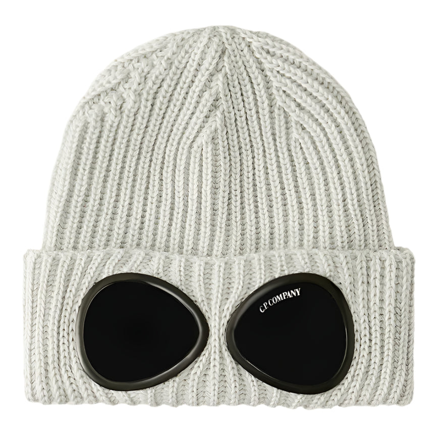 Goggle Beanie Hat in Extra Fine Merino Wool Moon Melange Grey
