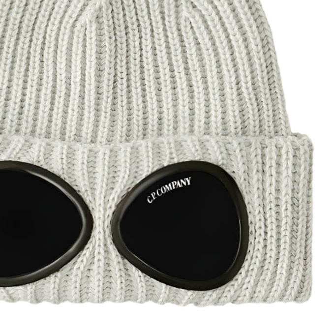 Goggle Beanie Hat in Extra Fine Merino Wool Moon Melange Grey