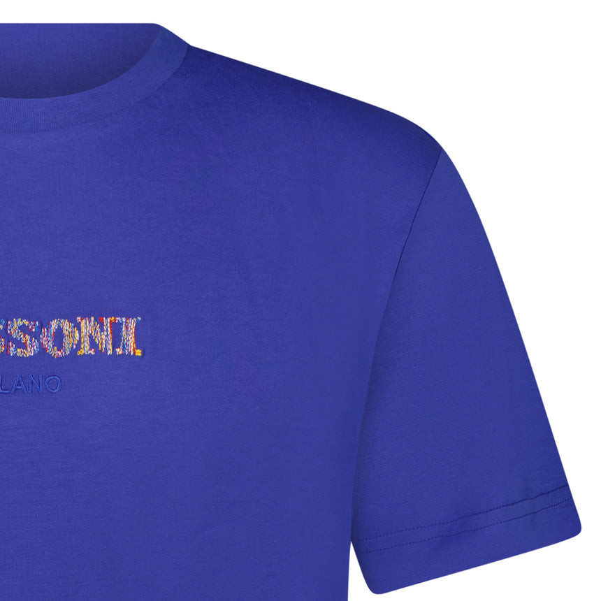 Farbige Stickerei Logo T-Shirt Blau