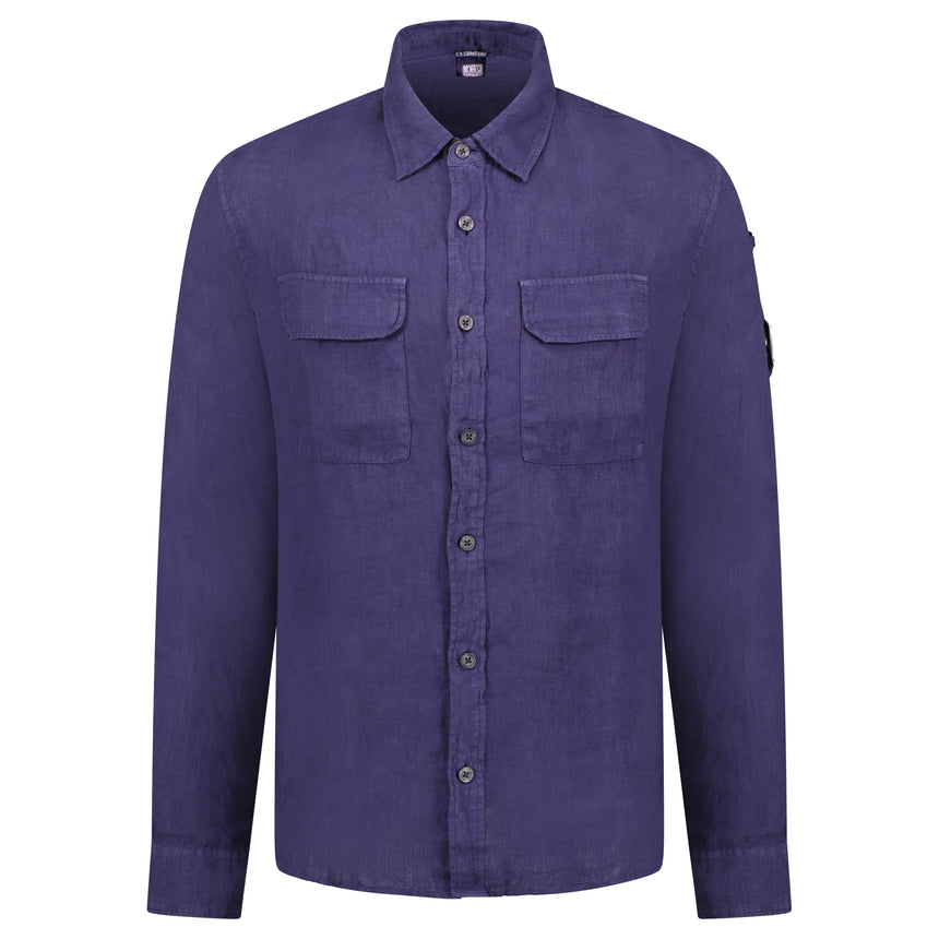 Lens Pocket Overshirt Linen Navy