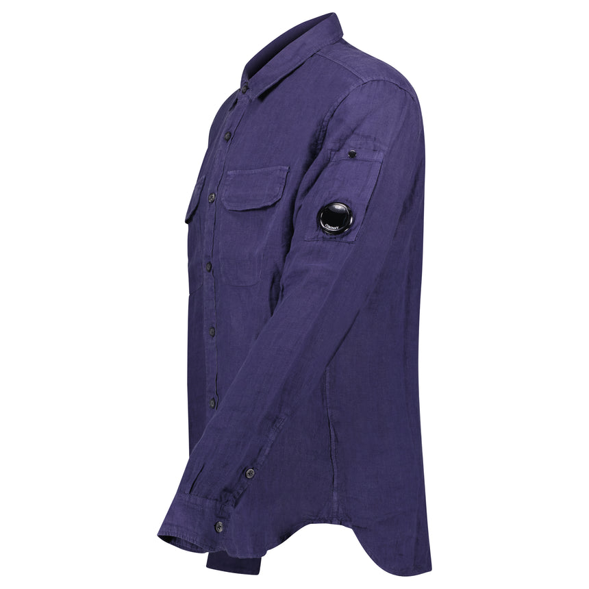 Lens Pocket Overshirt Linen Navy