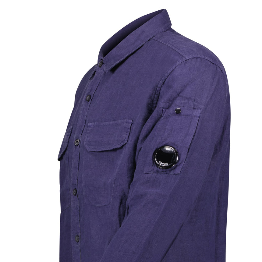 Lens Pocket Overshirt Linen Navy