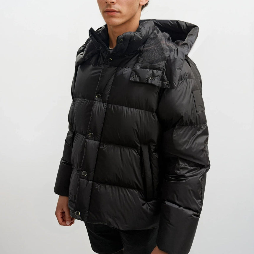 Burberry 'Leeds' Detachable Sleeve Hooded Down Jacket Black