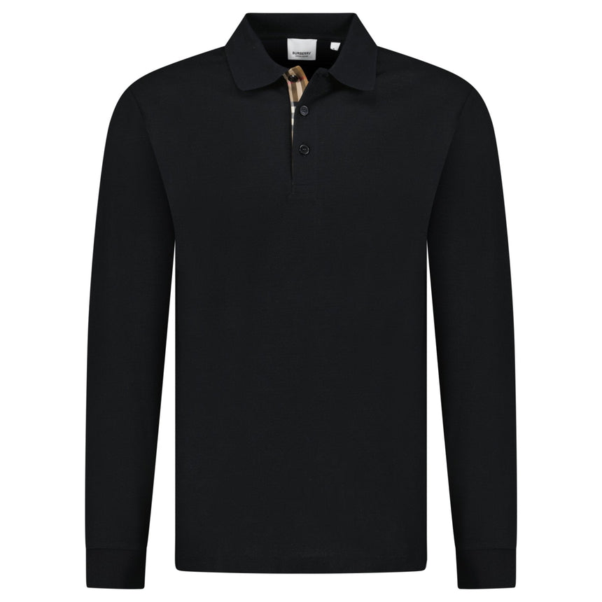 Burberry 'Hartford' Long Sleeved Check Placket Polo - Shirt Black - Boinclo - Outlet Sale Under Retail