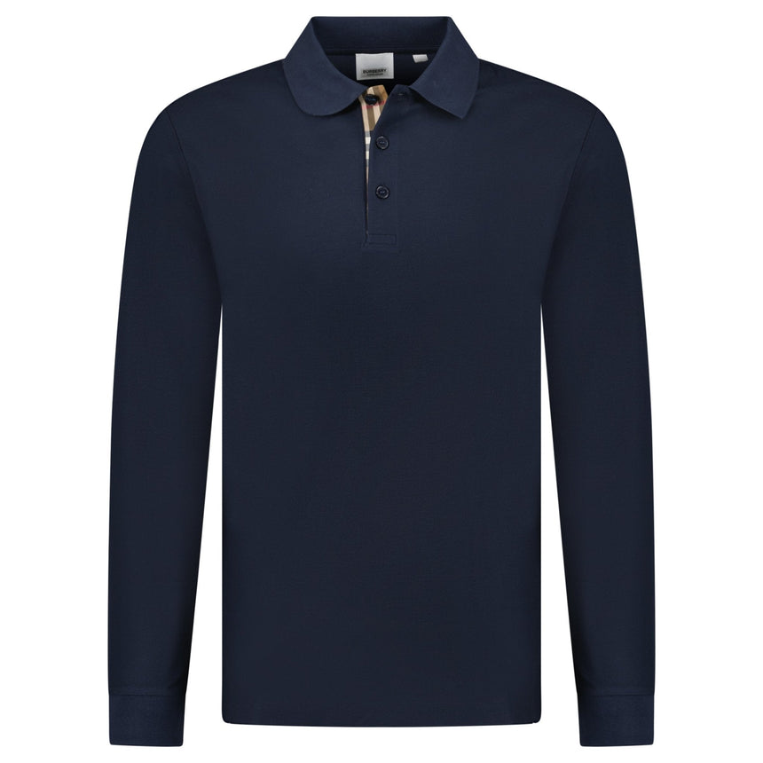 Burberry 'Hartford' Long Sleeved Check Placket Polo - Shirt Navy - Boinclo - Outlet Sale Under Retail