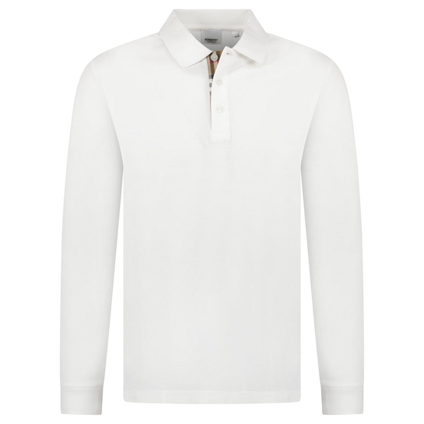 Burberry 'Hartford' Long Sleeved Check Placket Polo - Shirt White - Boinclo - Outlet Sale Under Retail