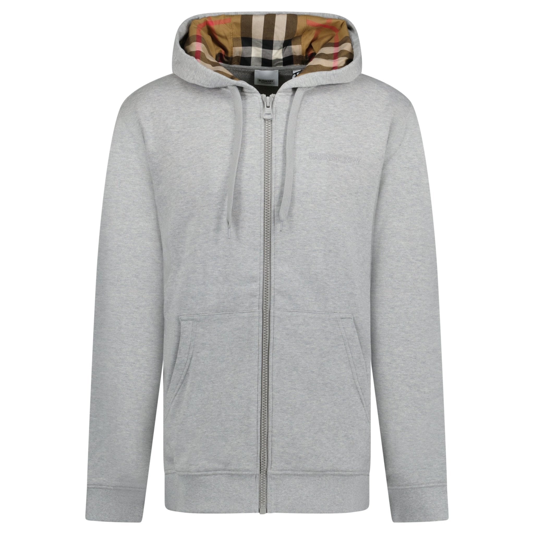 Color variation of 'Hove' check Hood Embroidery Logo Hoodie Zip Sweatshirt Grey