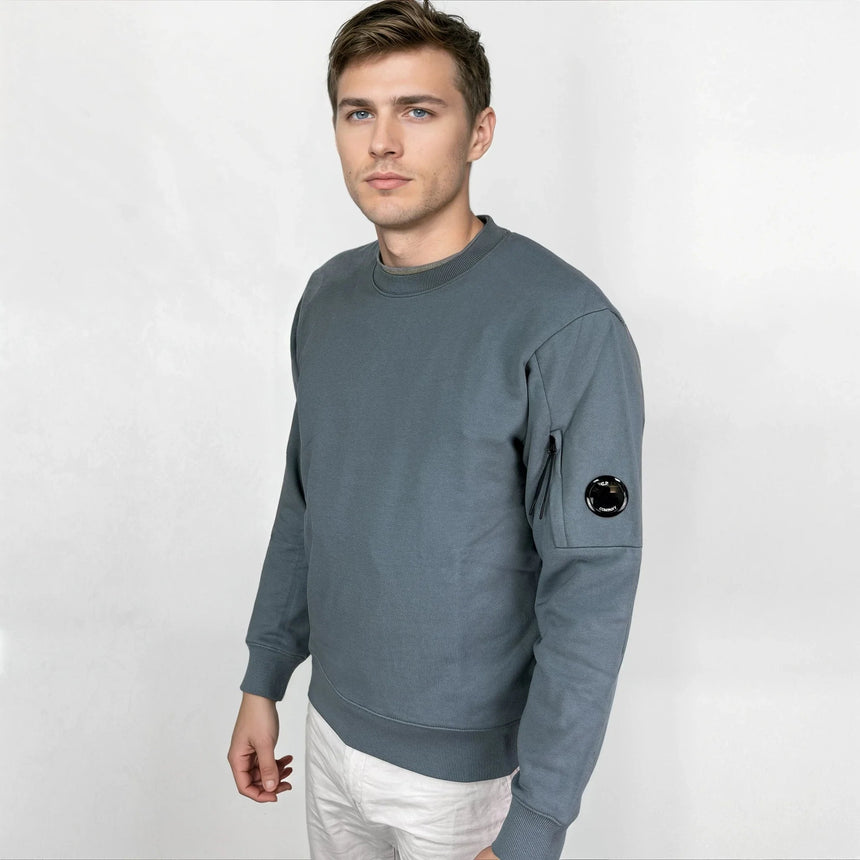 CP Company Stormy Blue Diagonal Raised Fleece Crewneck Lens Sweatshirt - Boinclo - Outlet Sale Under Retail