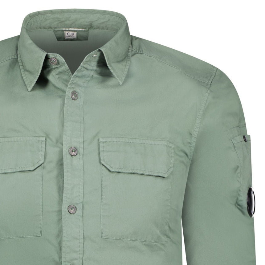 'Gabardine' Cotton Overshirt Green
