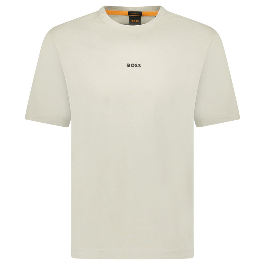 Hugo Boss Relaxed - Fit T-Shirt in Stretch Cotton with Logo Print Beige - Boinclo - Outlet Sale Under Retail
