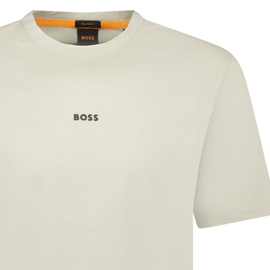 Hugo Boss Relaxed - Fit T-Shirt in Stretch Cotton with Logo Print Beige - Boinclo - Outlet Sale Under Retail