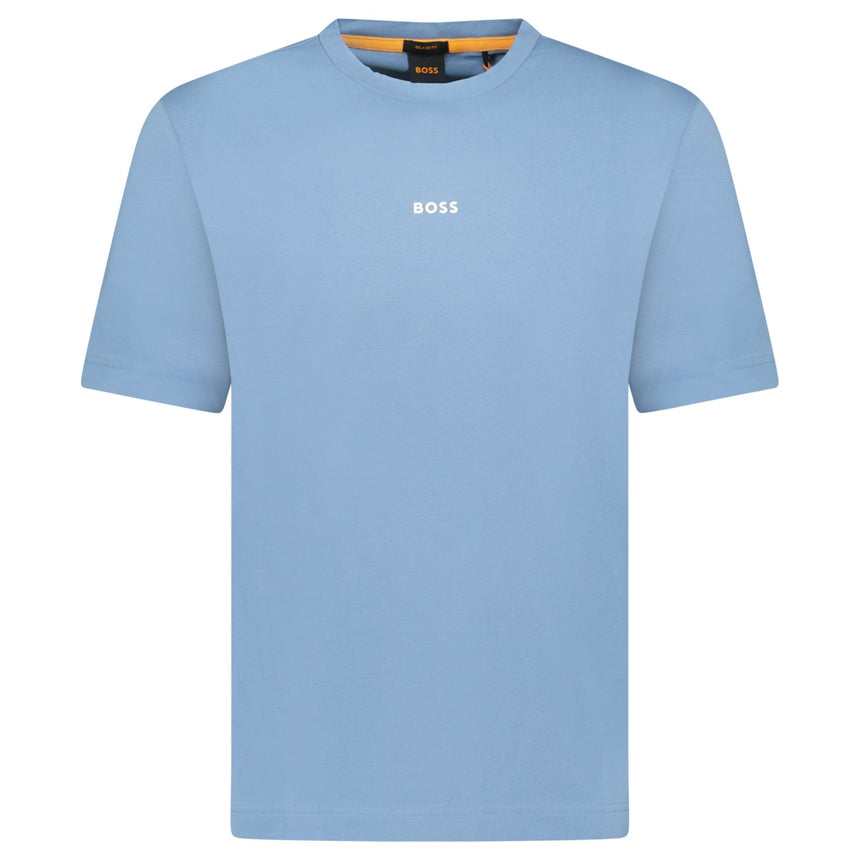 Hugo Boss Relaxed - Fit T-Shirt in Stretch Cotton with Logo Print Blue - Boinclo - Outlet Sale Under Retail