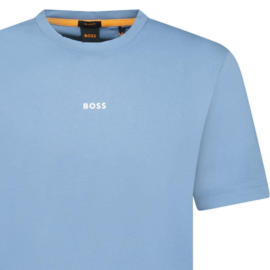 Hugo Boss Relaxed - Fit T-Shirt in Stretch Cotton with Logo Print Blue - Boinclo - Outlet Sale Under Retail