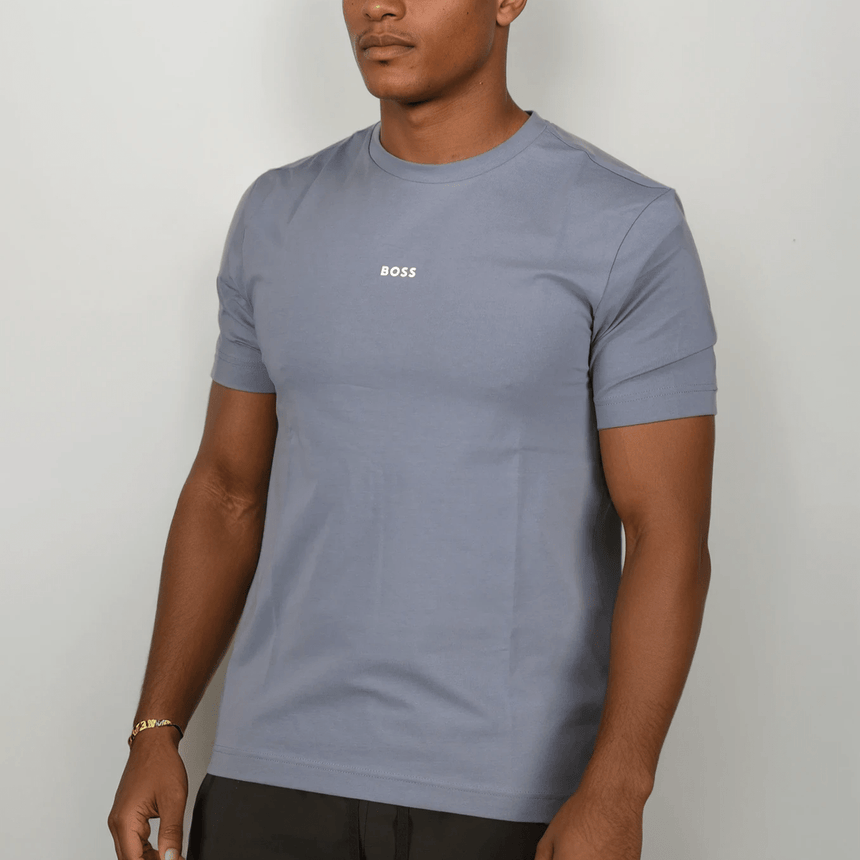 Hugo Boss Relaxed - Fit T-Shirt in Stretch Cotton with Logo Print Blue - Boinclo - Outlet Sale Under Retail