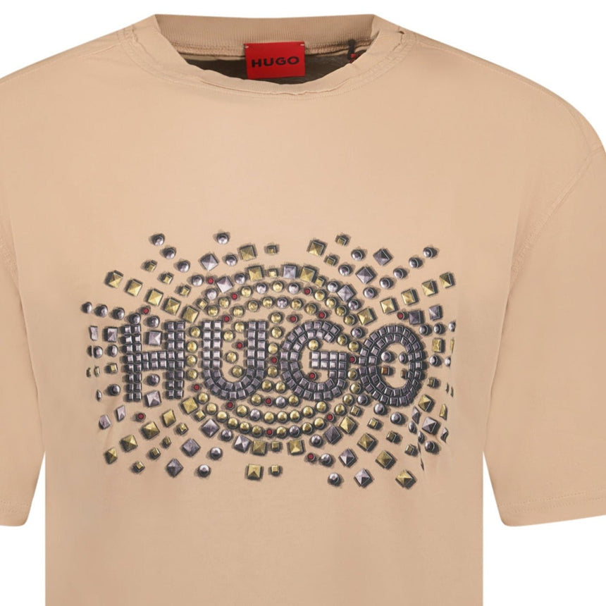 HUGO Studded Logo Cotton - Jersey T - Shirt Brown - Boinclo ltd - Outlet Sale Under Retail