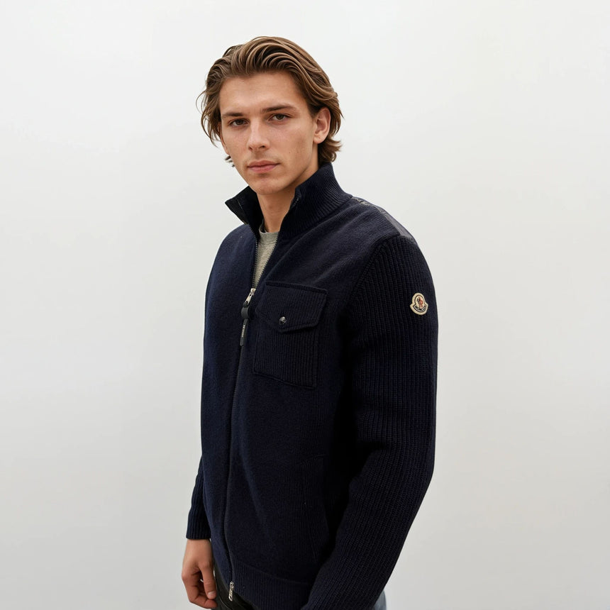 Moncler Wool - Cashmere Puffer - Detail Jacket in navy - Boinclo - Outlet Sale Under Retail