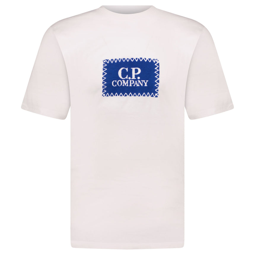 Blue Stitch Logo Print T-Shirt White