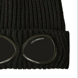 Goggle Beanie Hat in Extra Fine Merino Wool Black