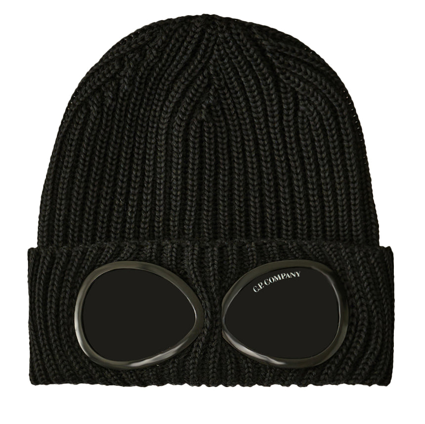 Goggle Beanie Hat in Extra Fine Merino Wool Black