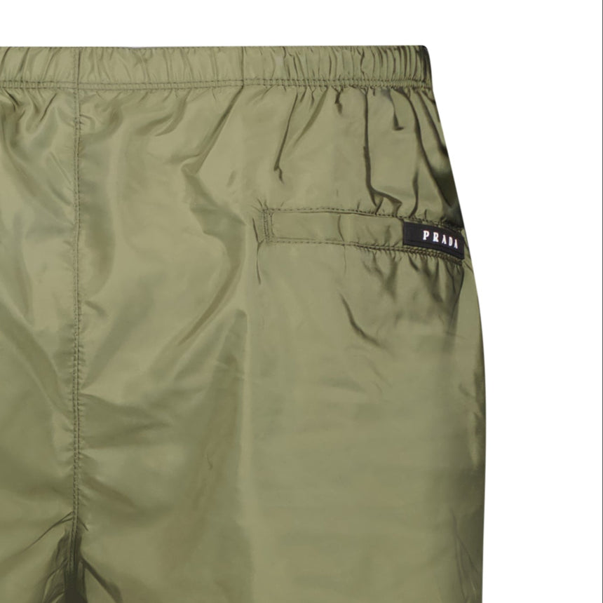 Black Rubber Logo Swim Shorts Military Green