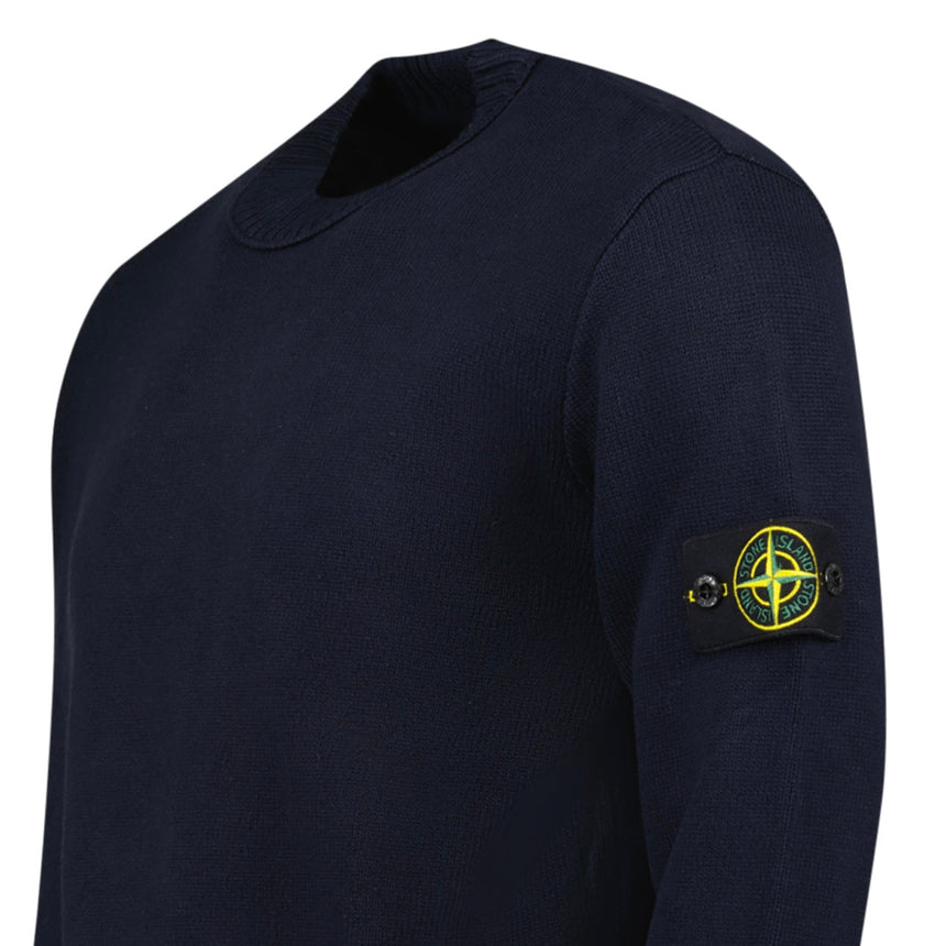 Thick Knitted Compass-Badge Sweater in Navy Blue