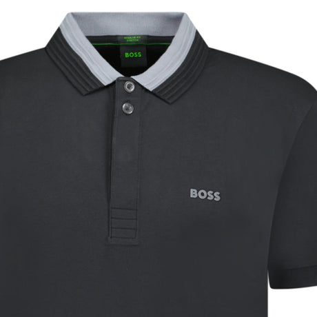 BOSS Stretch - Cotton Polo Shirt with 3D - Stripe Collar black - Boinclo ltd - Outlet Sale Under Retail