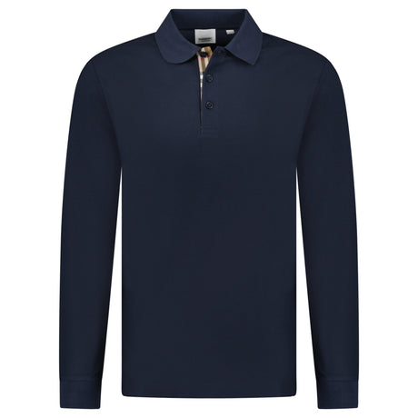 Burberry 'Hartford' Long Sleeved Check Placket Polo - Shirt Navy - Boinclo - Outlet Sale Under Retail