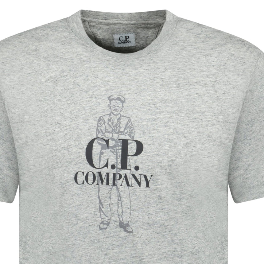 CP Company 30/1 British Sailor T-Shirt in Grey Melange - Boinclo - Outlet Sale Under Retail