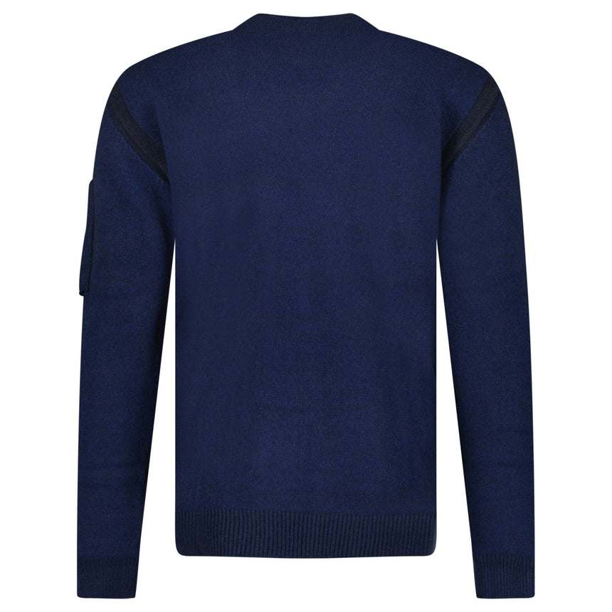 CP Company Fleece Knit Crewneck Vanisé Lens Knit Jumper Estate Blue - Boinclo - Outlet Sale Under Retail