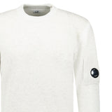 CP Company Fleece Knit Crewneck Vanisé Lens Knit Jumper White Melange - Boinclo - Outlet Sale Under Retail