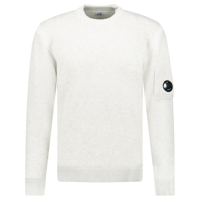 CP Company Fleece Knit Crewneck Vanisé Lens Knit Jumper White Melange - Boinclo - Outlet Sale Under Retail