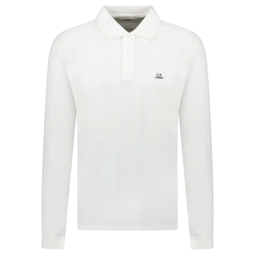 CP Company Long Sleeve Piquet Polo T-Shirt White - Boinclo - Outlet Sale Under Retail