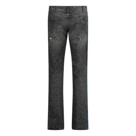 Dolce & Gabbana Leather Plaque Slim Dirt Look Grey Jeans - Boinclo - Outlet Sale Under Retail