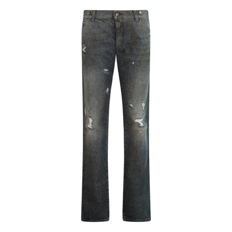 Dolce & Gabbana Leather Plaque Slim Dirt Look Grey Jeans - Boinclo ltd - Outlet Sale Under Retail