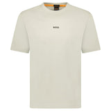 Hugo Boss Relaxed - Fit T-Shirt in Stretch Cotton with Logo Print Beige - Boinclo - Outlet Sale Under Retail