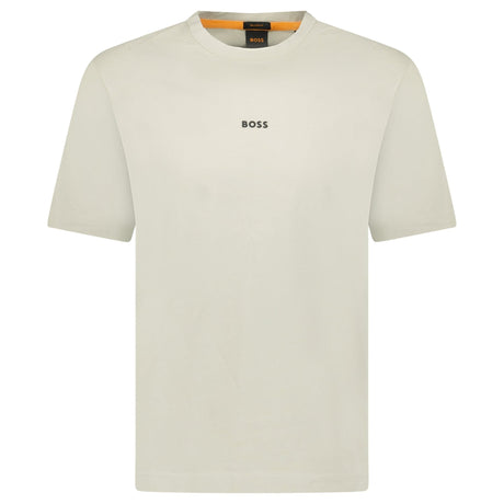 Hugo Boss Relaxed - Fit T-Shirt in Stretch Cotton with Logo Print Beige - Boinclo - Outlet Sale Under Retail