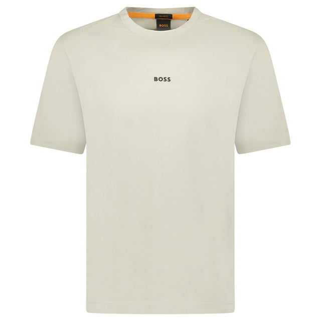 Hugo Boss Relaxed - Fit T-Shirt in Stretch Cotton with Logo Print Beige - Boinclo - Outlet Sale Under Retail