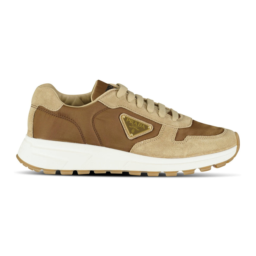 Prada Prax 01 Triangle Logo Suede Trainers Brown & Beige - Boinclo - Outlet Sale Under Retail