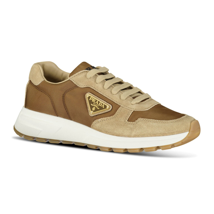 Prada Prax 01 Triangle Logo Suede Trainers Brown & Beige - Boinclo - Outlet Sale Under Retail