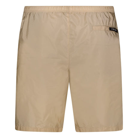 Black Rubber Logo Swim Shorts Beige