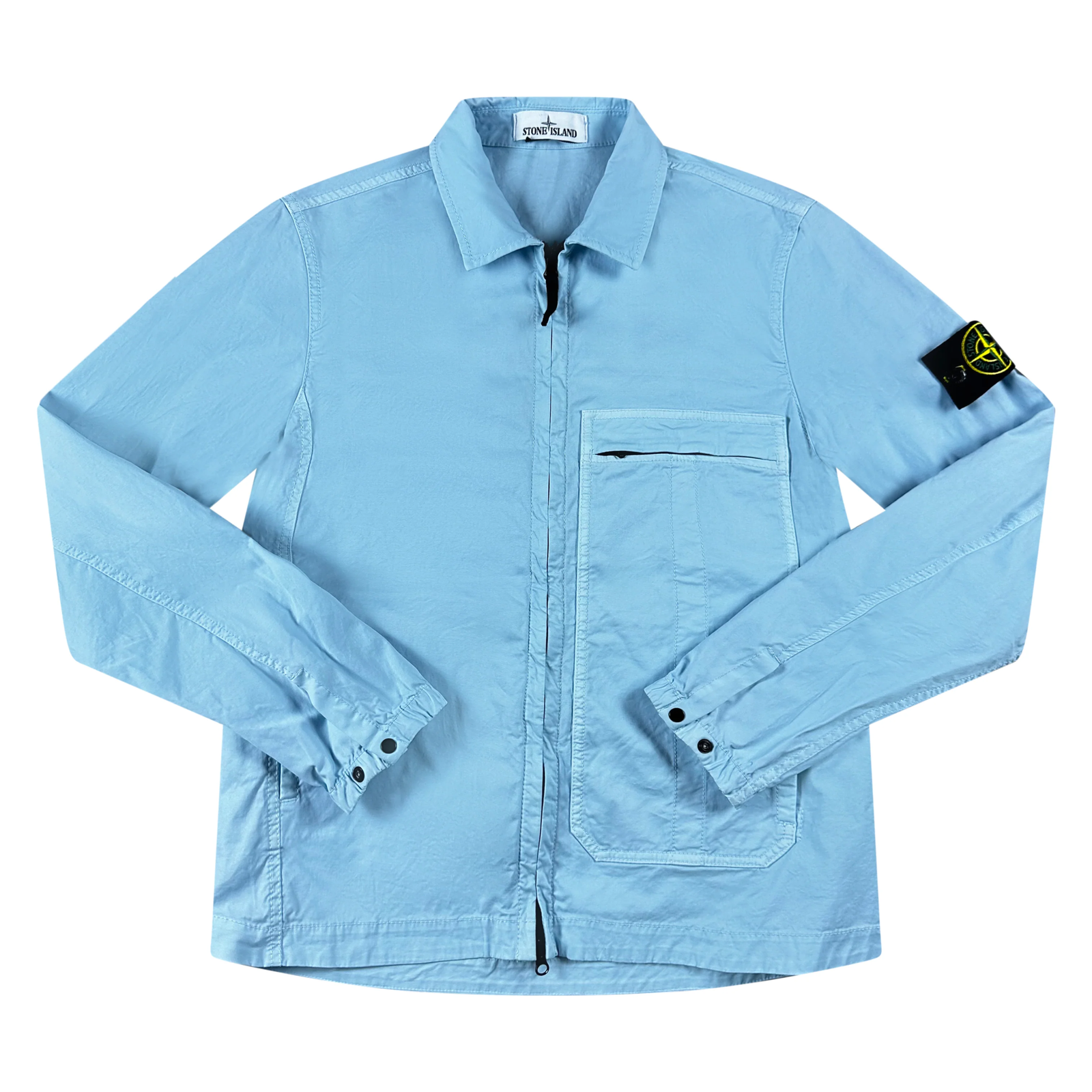 Stone Island Brushed Cotton 1 Pocket Overshirt Aqua Boinclo EU