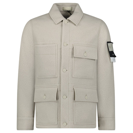 Stone Island Ghost Badge Heavy Melton Button Up Jacket Beige - Boinclo - Outlet Sale Under Retail