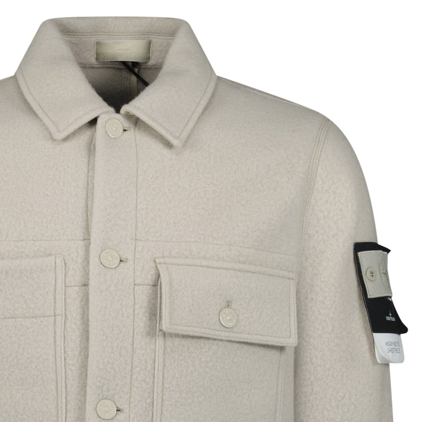 Stone Island Ghost Badge Heavy Melton Button Up Jacket Beige - Boinclo - Outlet Sale Under Retail