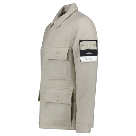 Stone Island Ghost Badge Heavy Melton Button Up Jacket Beige - Boinclo - Outlet Sale Under Retail