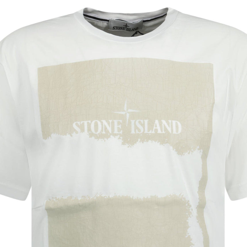 Stone Island Scratched Logo Print T-Shirt White - Boinclo ltd - Outlet Sale Under Retail