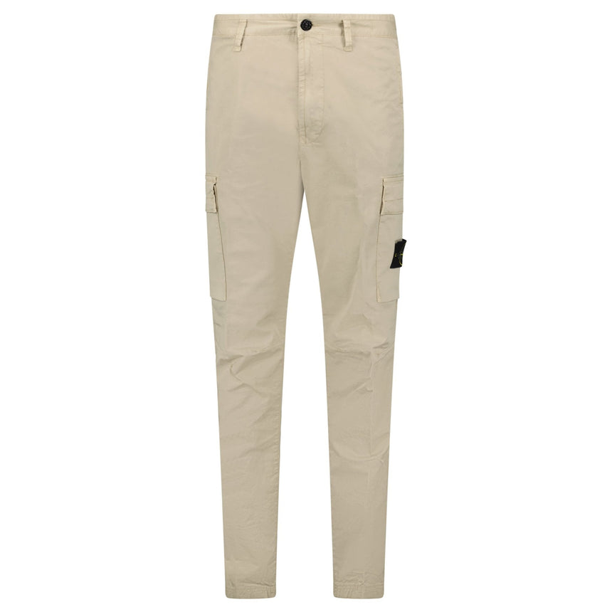 Stone Island Stretch Organic Broken Twill Cotton 'OLD' Effect Cargo Trousers in Beige - Boinclo - Outlet Sale Under Retail