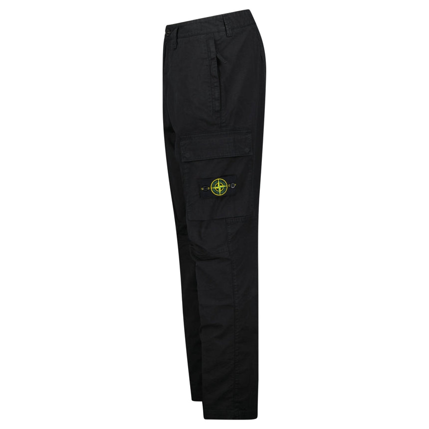 Stone Island Stretch Organic Broken Twill Cotton 'OLD' Effect Cargo Trousers in Black - Boinclo - Outlet Sale Under Retail